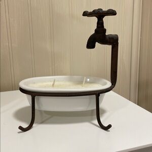 White Ceramic Soap Dish Candle with Rustic Faucet Holder